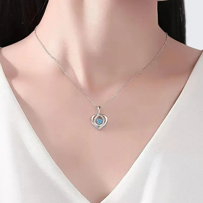 Heart Pendant Necklace with Blue Stone – Classic Style